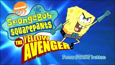 SpongeBob SquarePants: The Yellow Avenger title screen for PSP